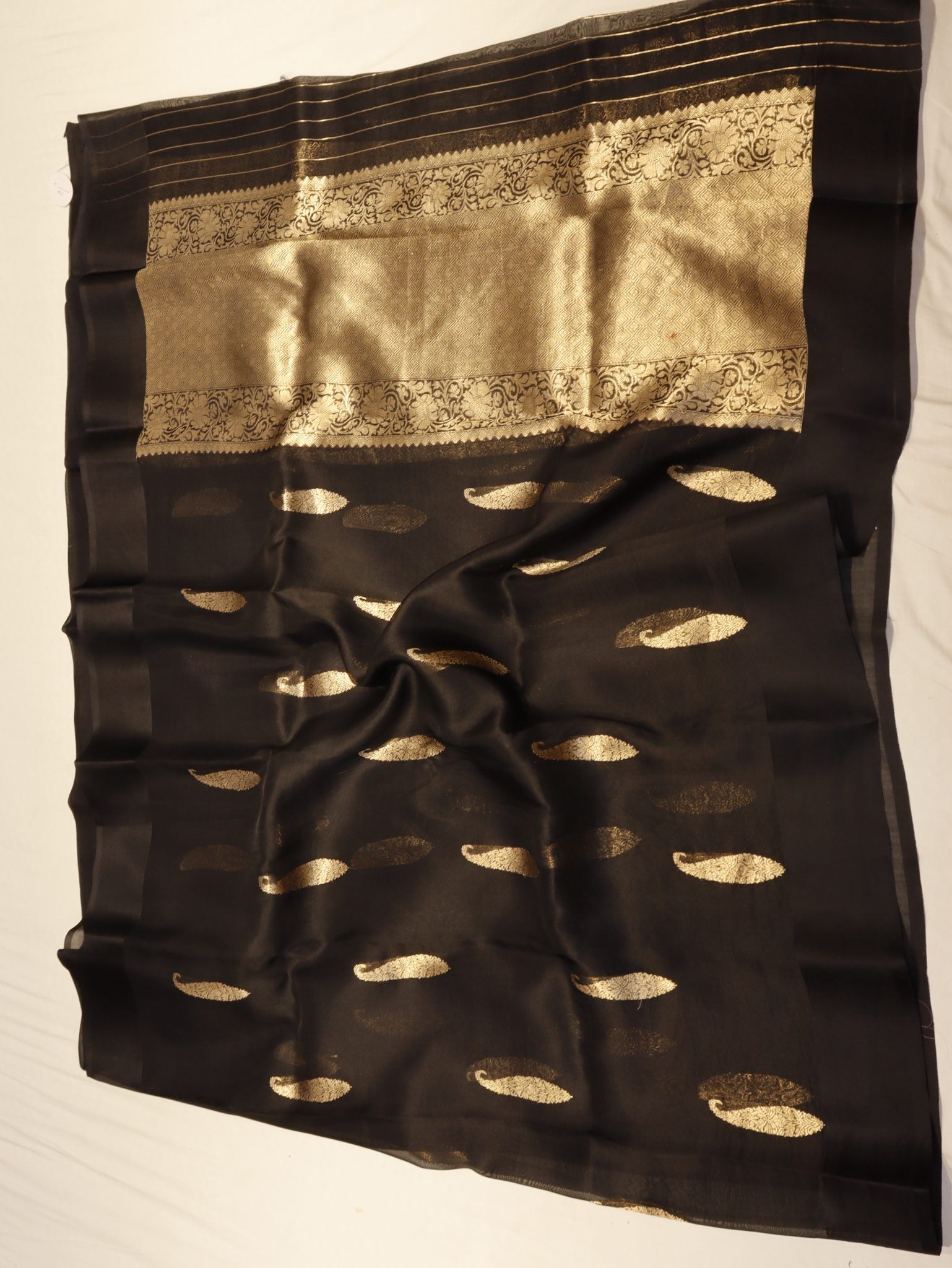 Black Kora Silk Banarasi saree pallu detail
