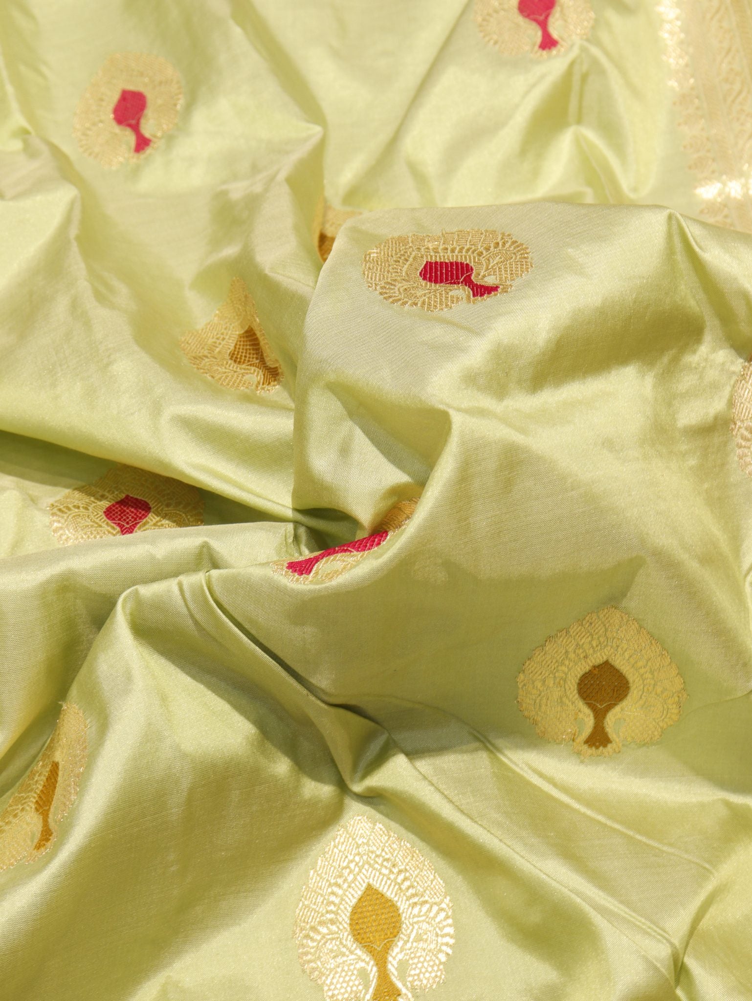 Pistachio Katan Silk Banarasi saree blouse piece