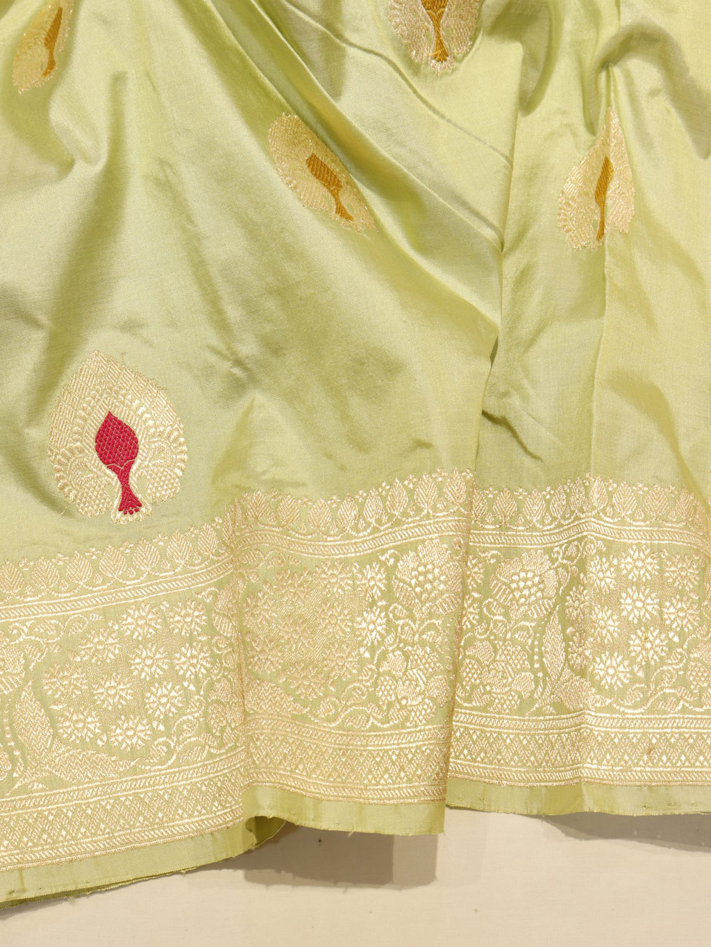 Pistachio Katan Silk Banarasi saree full spread