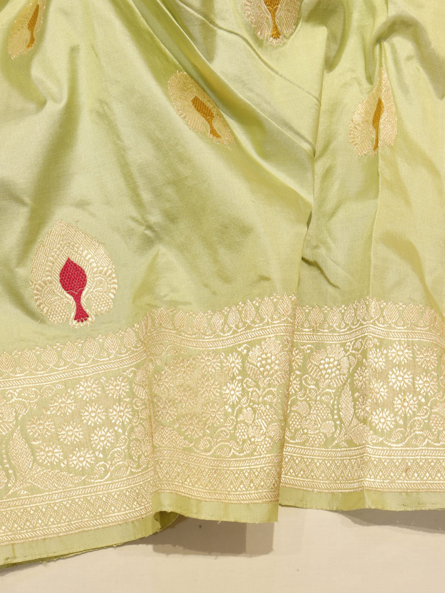 Pistachio Katan Silk Banarasi saree full spread