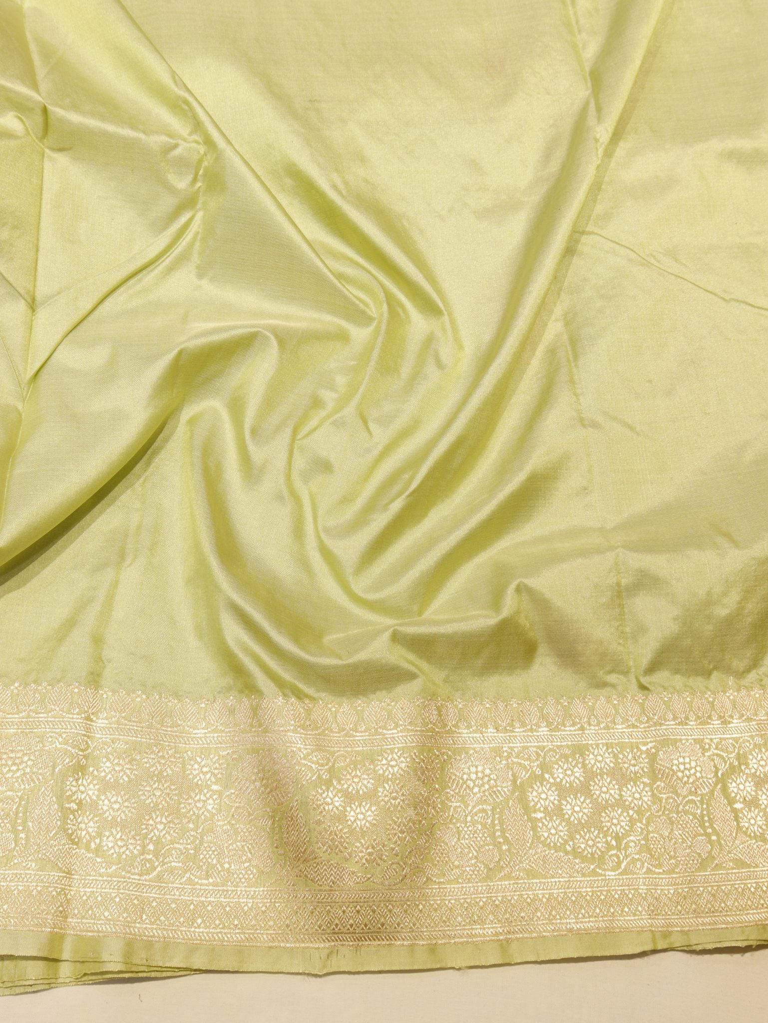 Pistachio Katan Silk Banarasi saree folded view