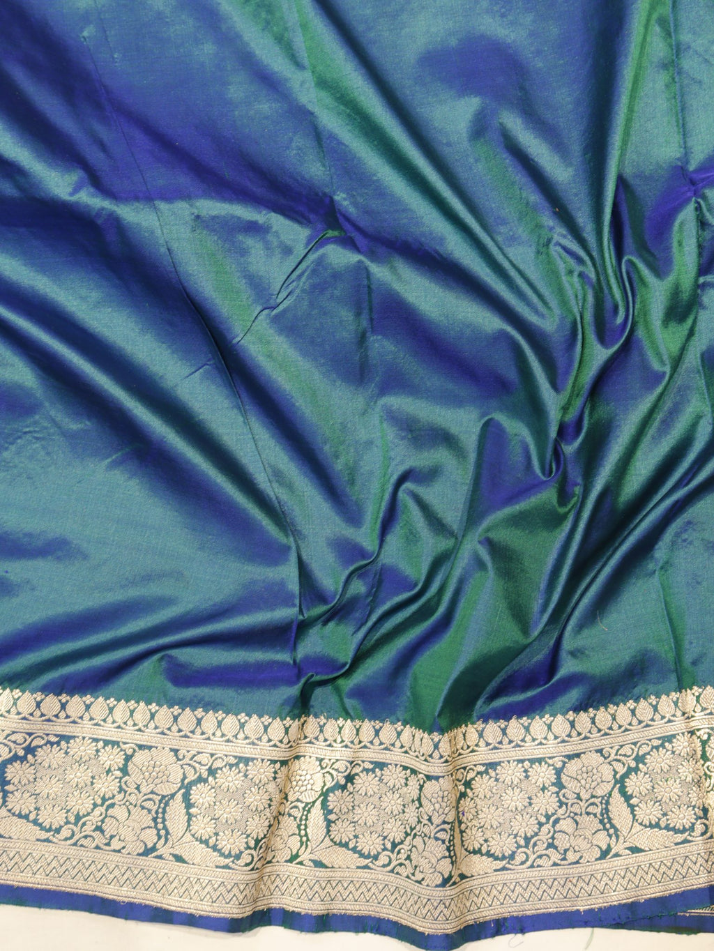Peacock Blue Dual Shade Katan Silk Banarasi saree folded view