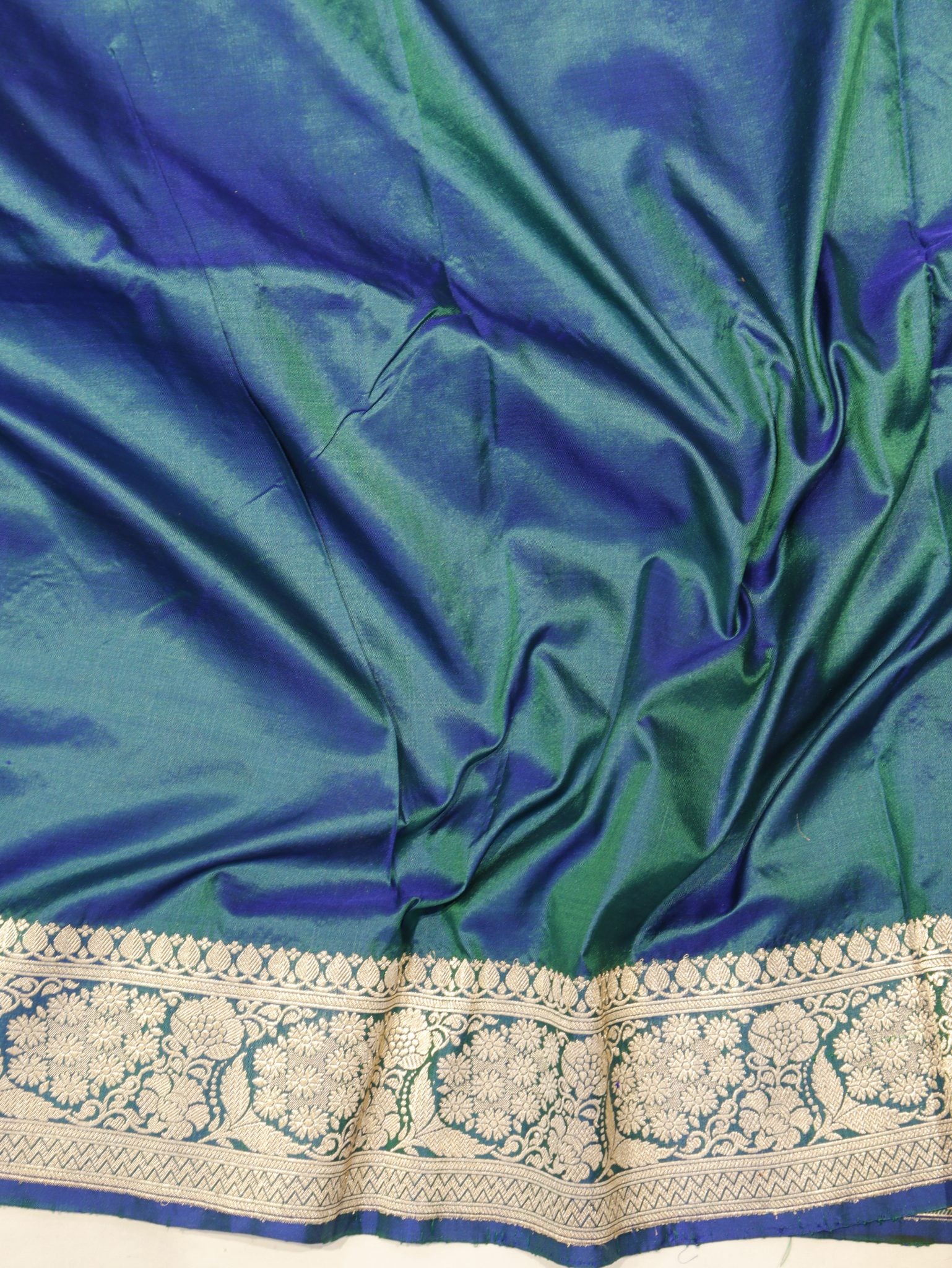Peacock Blue Dual Shade Katan Silk Banarasi saree folded view