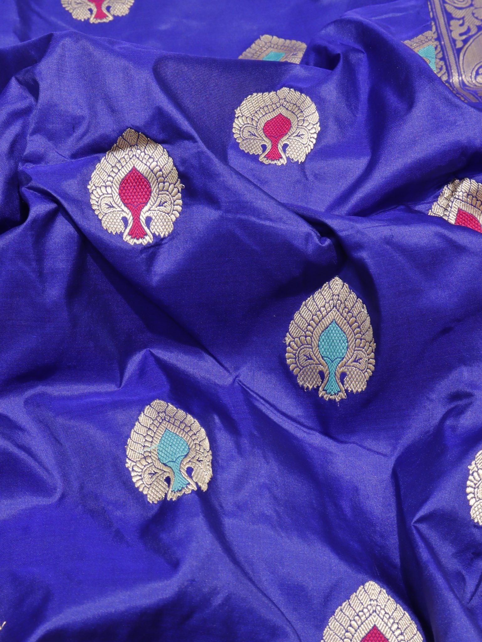 Royal blue Katan Silk Banarasi saree full spread