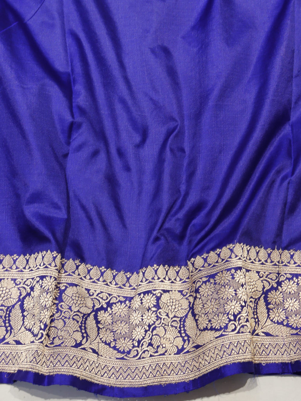 Royal blue Katan Silk Banarasi saree front drape view