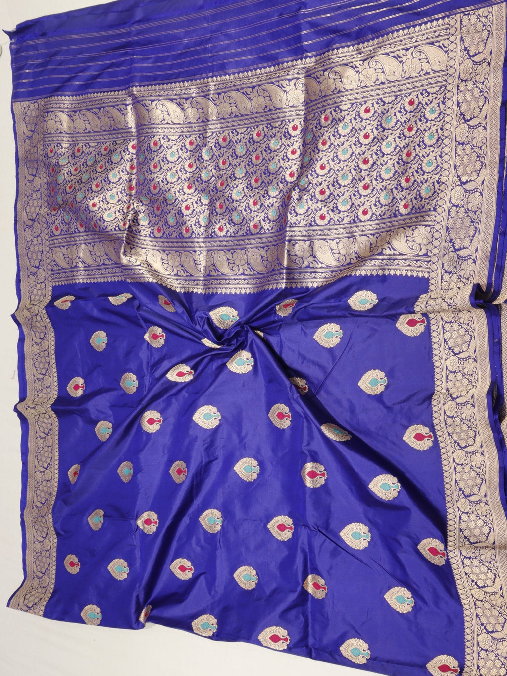 Royal blue Katan Silk Banarasi saree border closeup