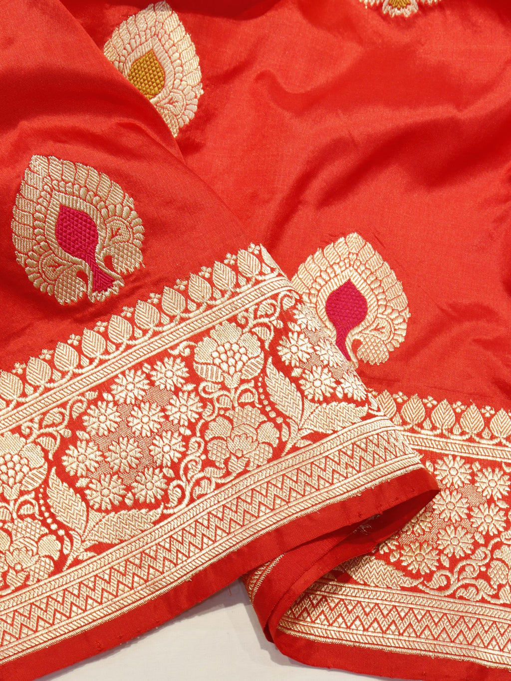 Red Katan Silk Banarasi saree blouse piece