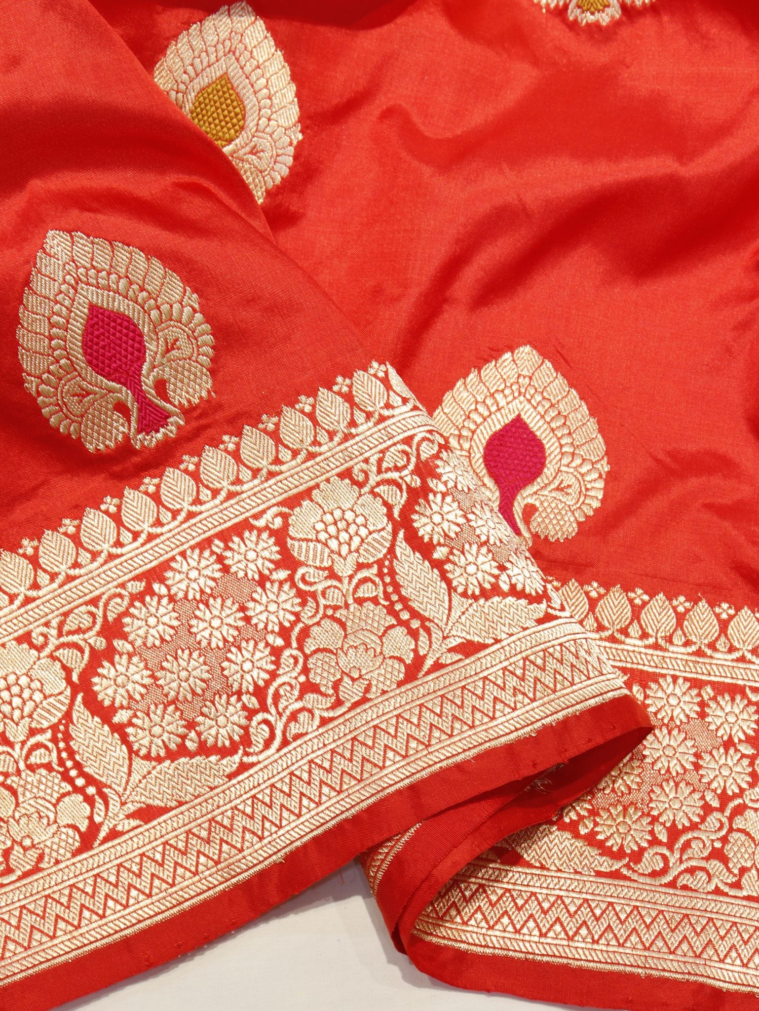 Red Katan Silk Banarasi saree blouse piece