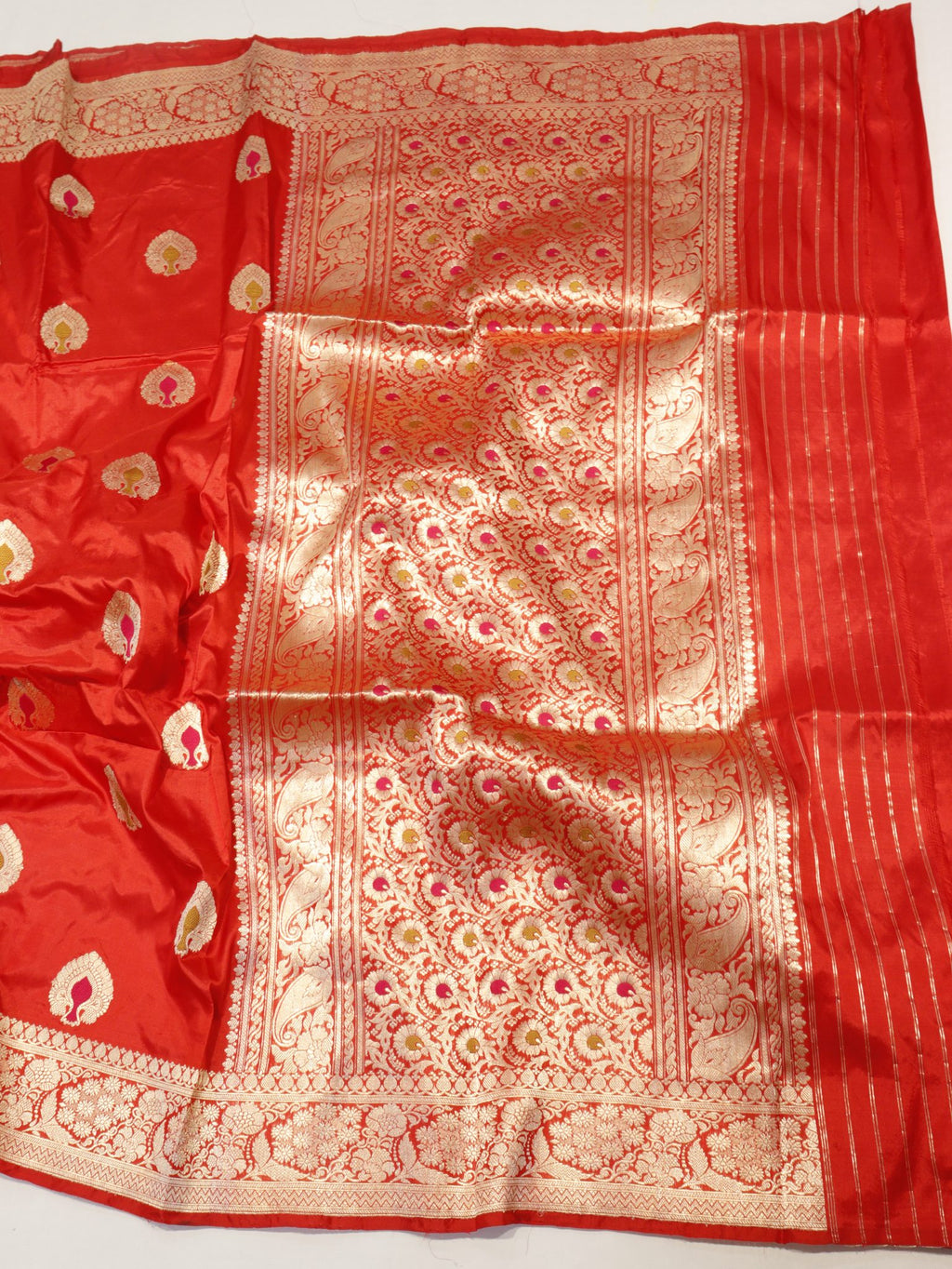 Red Katan Silk Banarasi saree texture detail