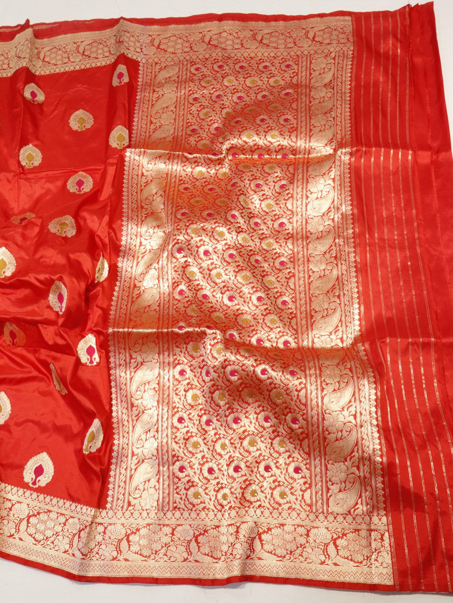 Red Katan Silk Banarasi saree texture detail