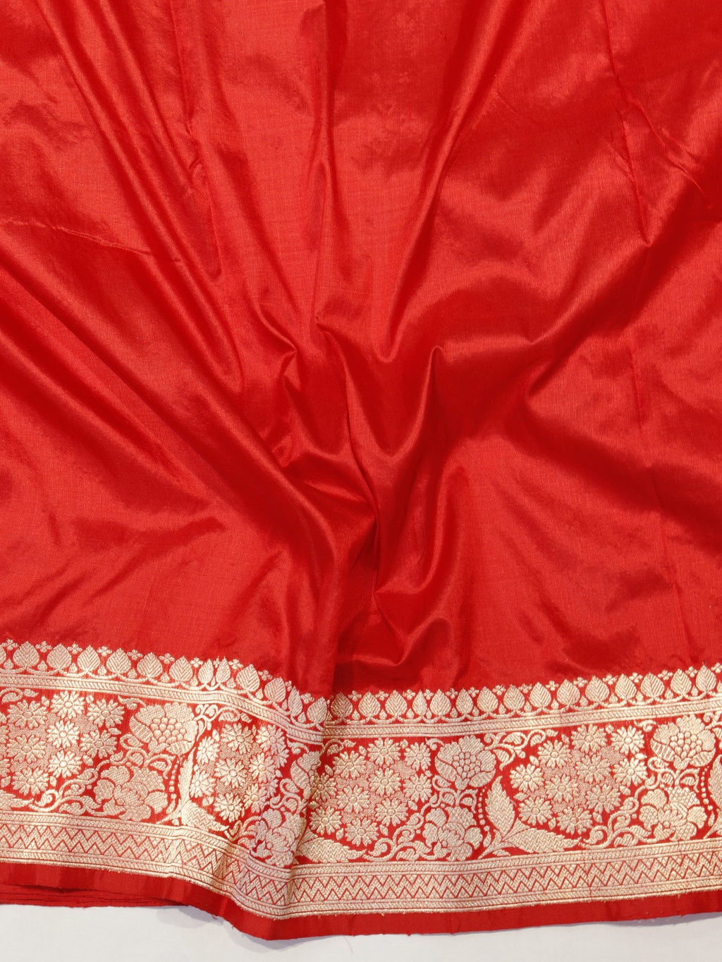 Red Katan Silk Banarasi saree folded view