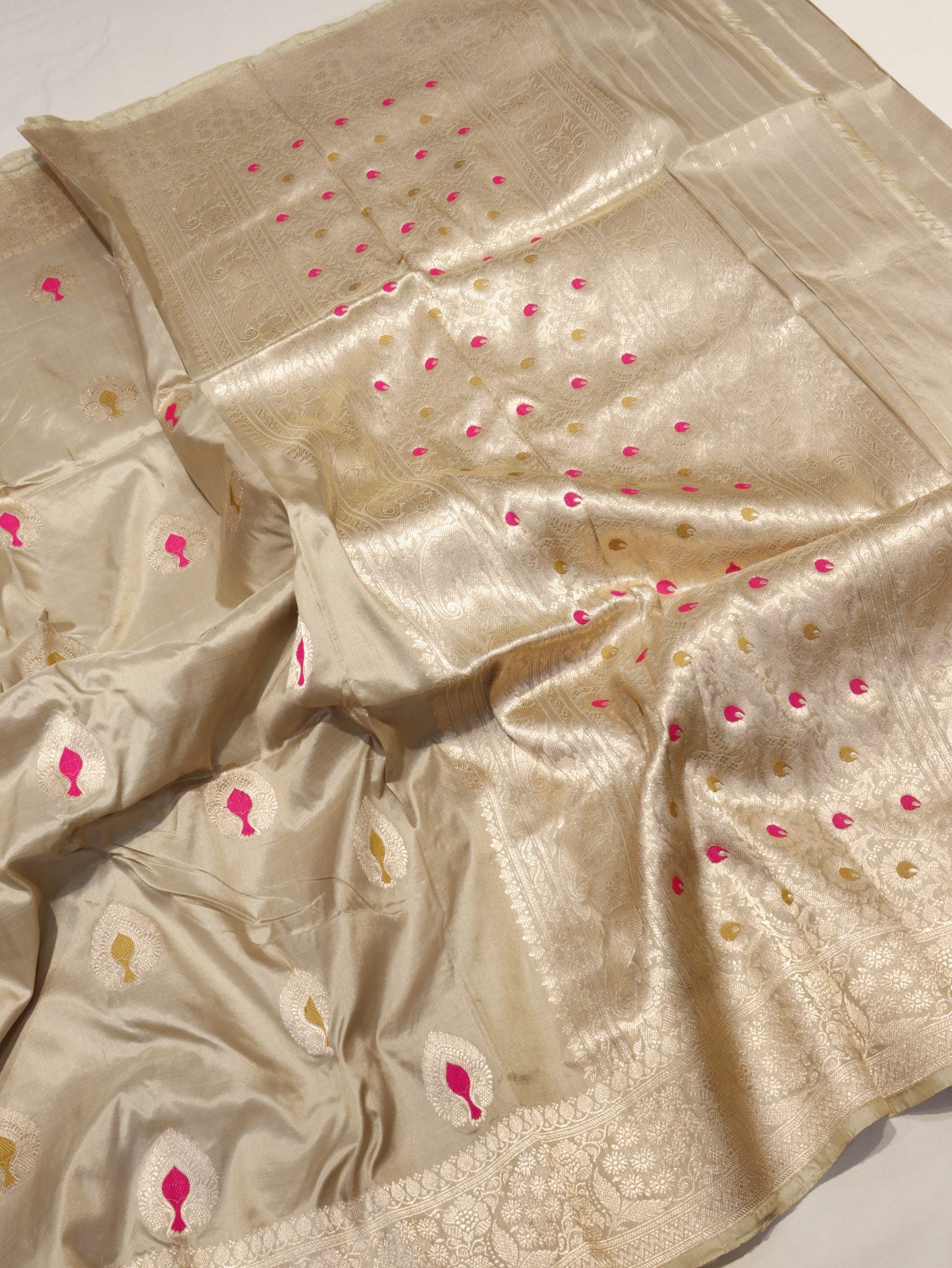 Grey Katan Silk Banarasi saree blouse piece