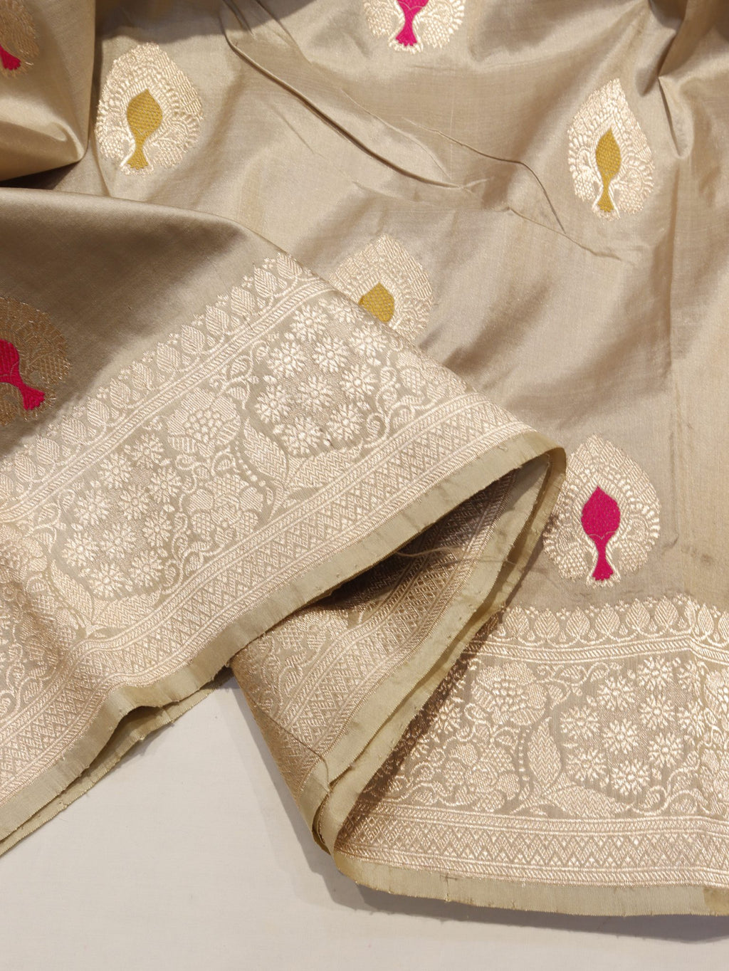 Grey Katan Silk Banarasi saree zari work detail