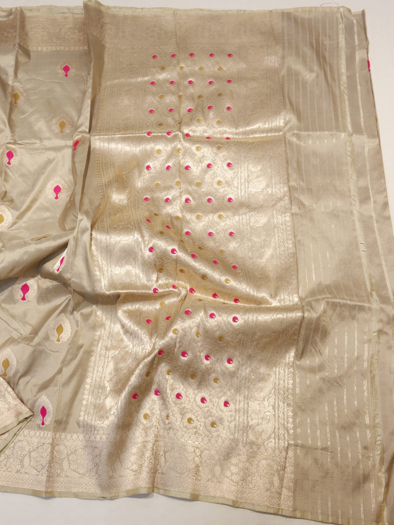 Grey Katan Silk Banarasi saree folded view
