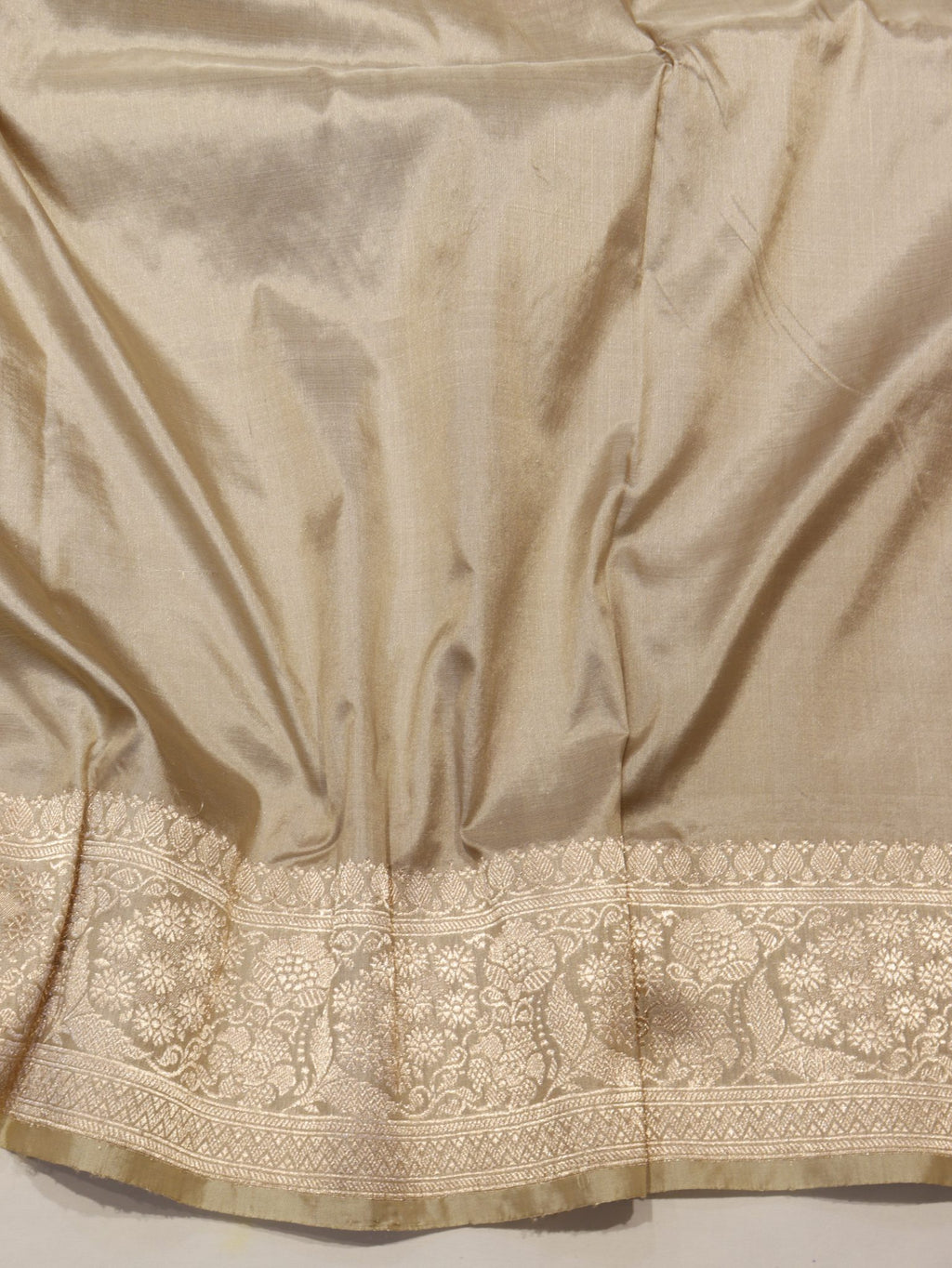 Grey Katan Silk Banarasi saree front drape view