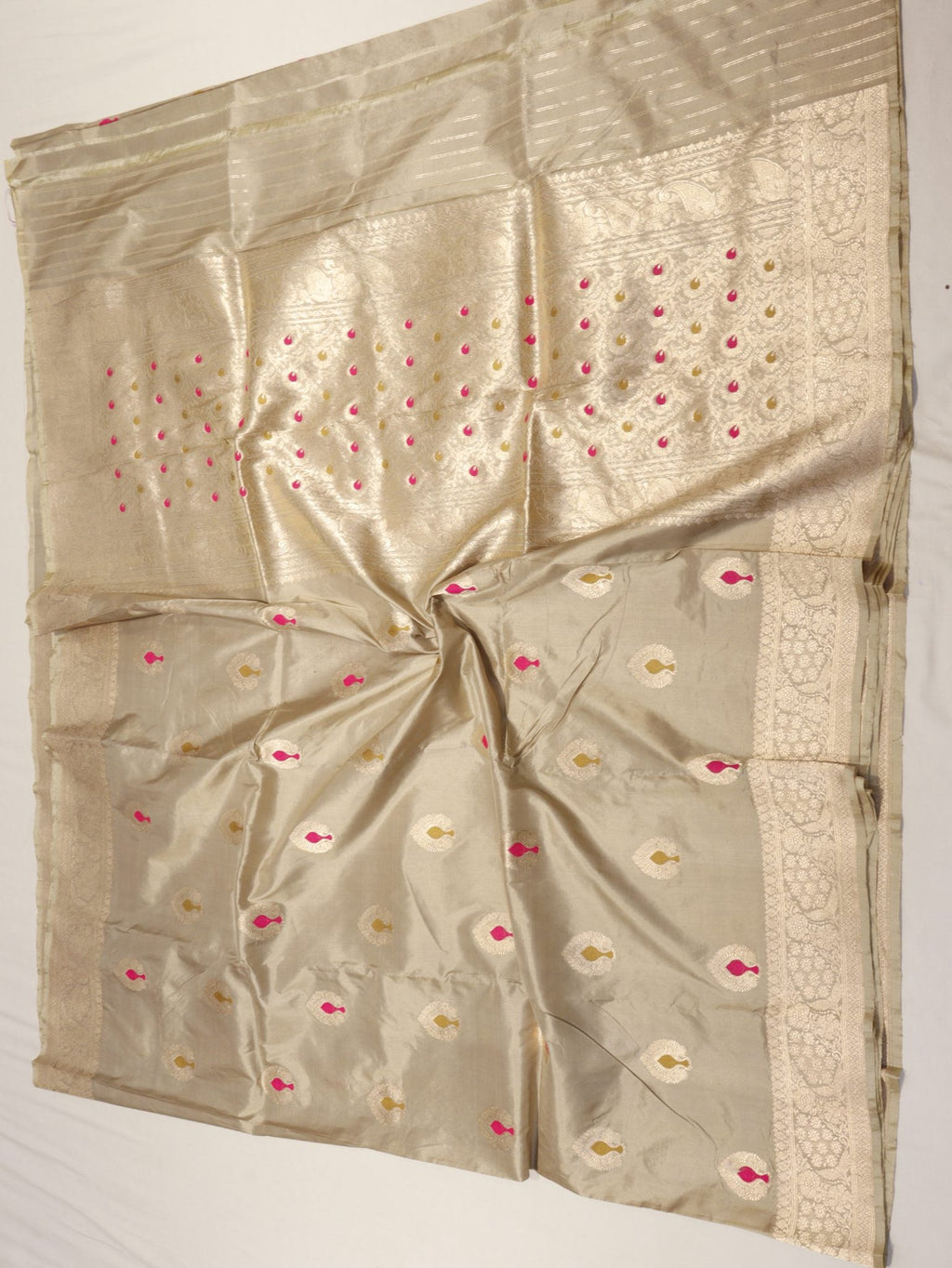 Grey Katan Silk Banarasi saree pallu detail