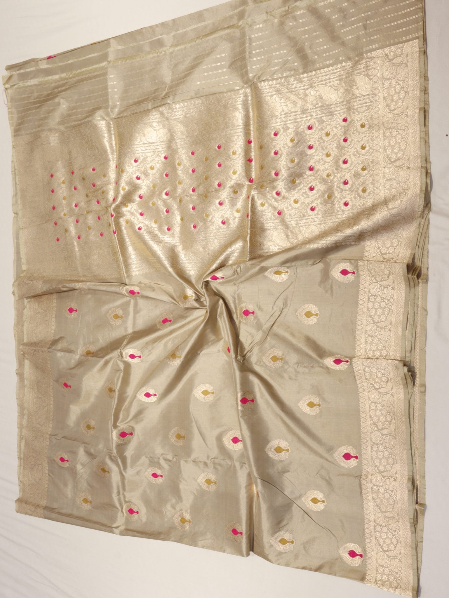 Grey Katan Silk Banarasi saree pallu detail
