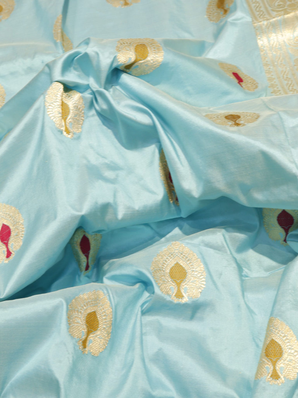 Blue Katan Silk Banarasi saree border closeup