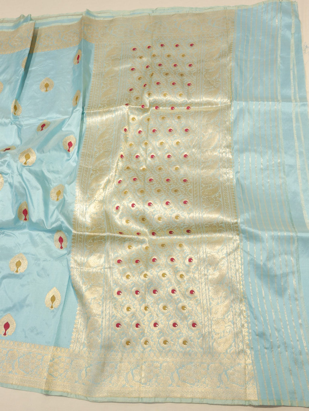 Blue Katan Silk Banarasi saree zari work detail