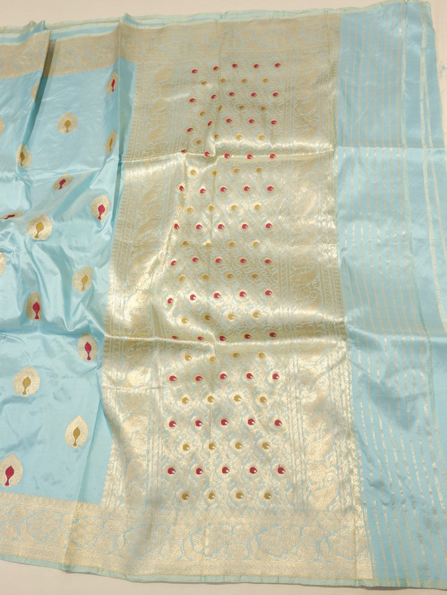 Blue Katan Silk Banarasi saree zari work detail