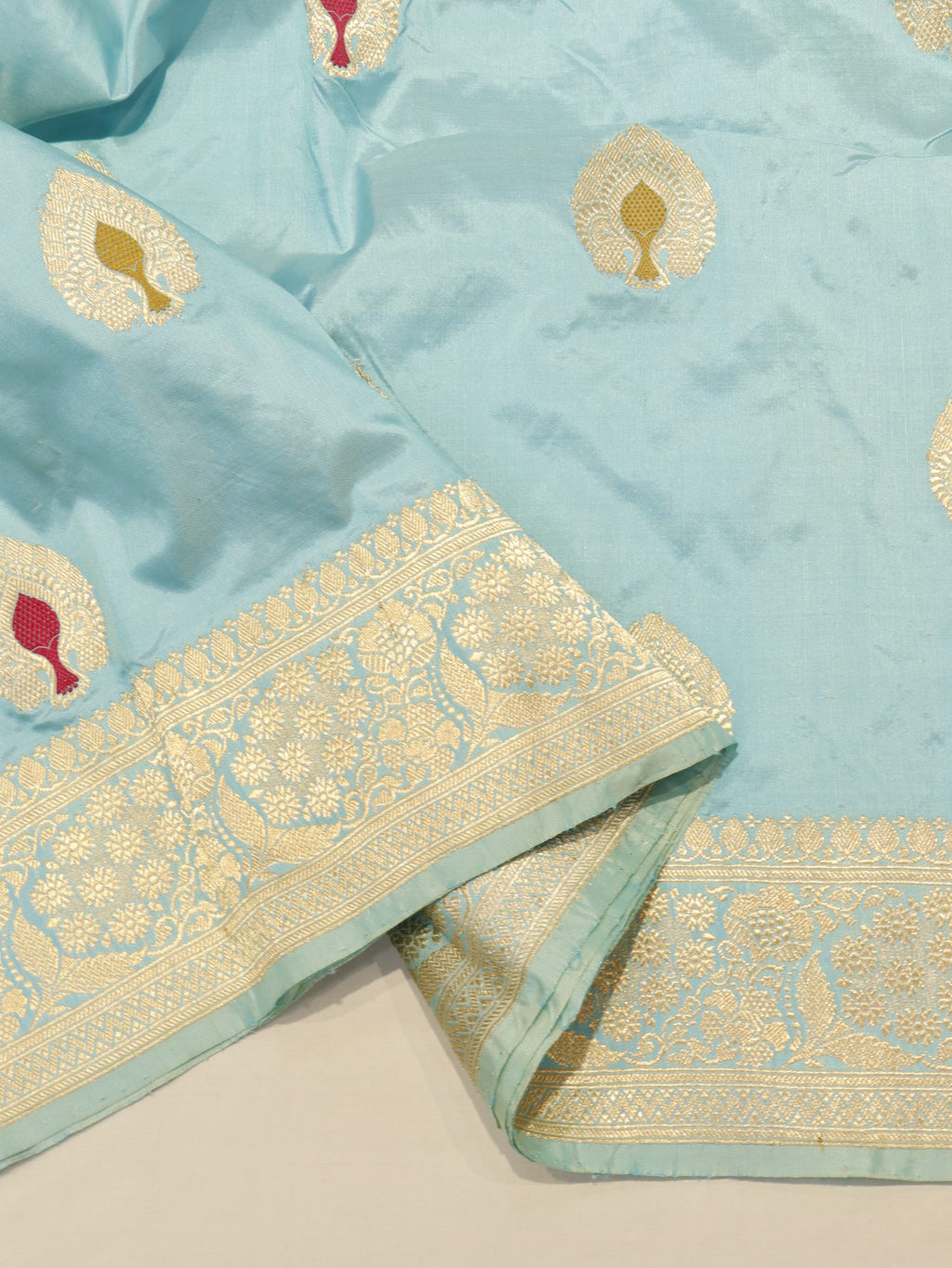 Blue Katan Silk Banarasi saree folded view