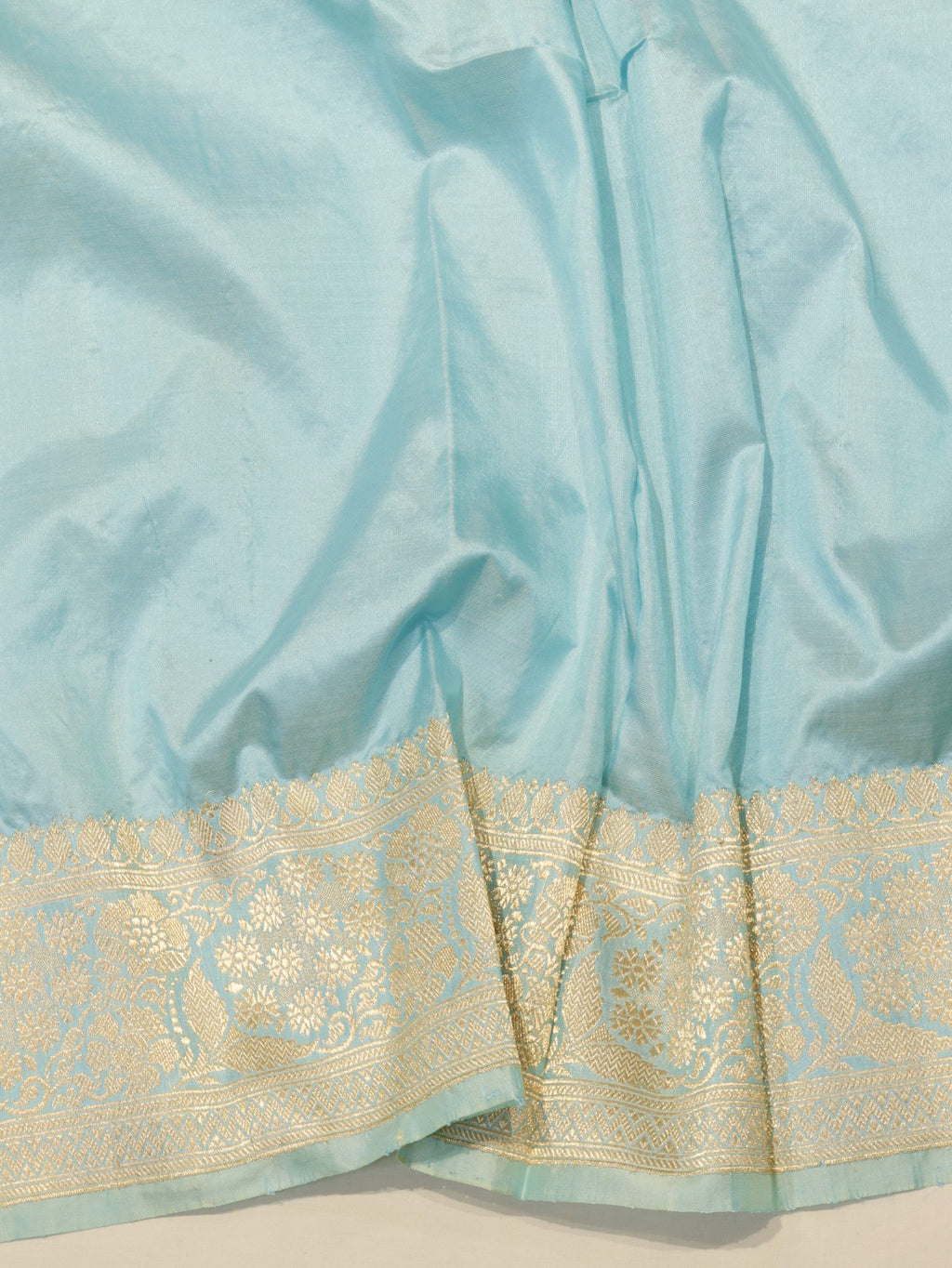 Blue Katan Silk Banarasi saree front drape view