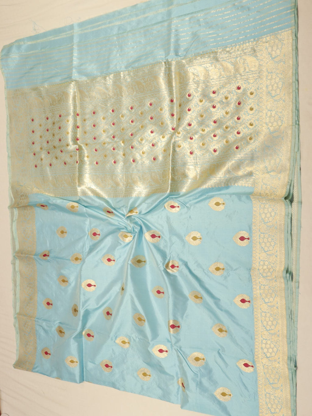 Blue Katan Silk Banarasi saree border closeup