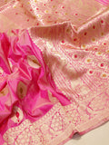 Pink Katan Silk Banarasi saree front drape view