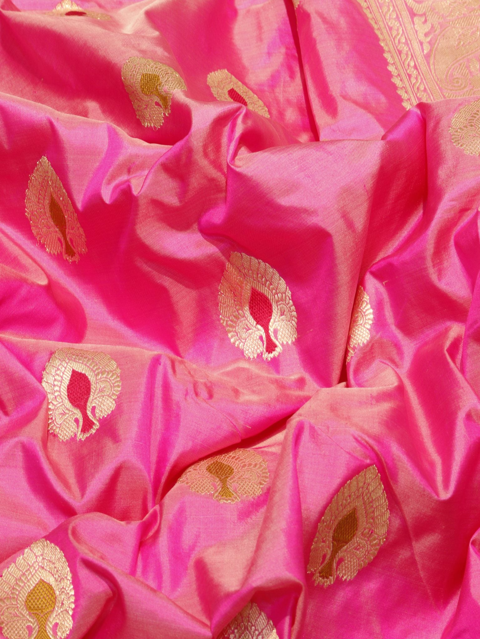 Pink Katan Silk Banarasi saree border closeup