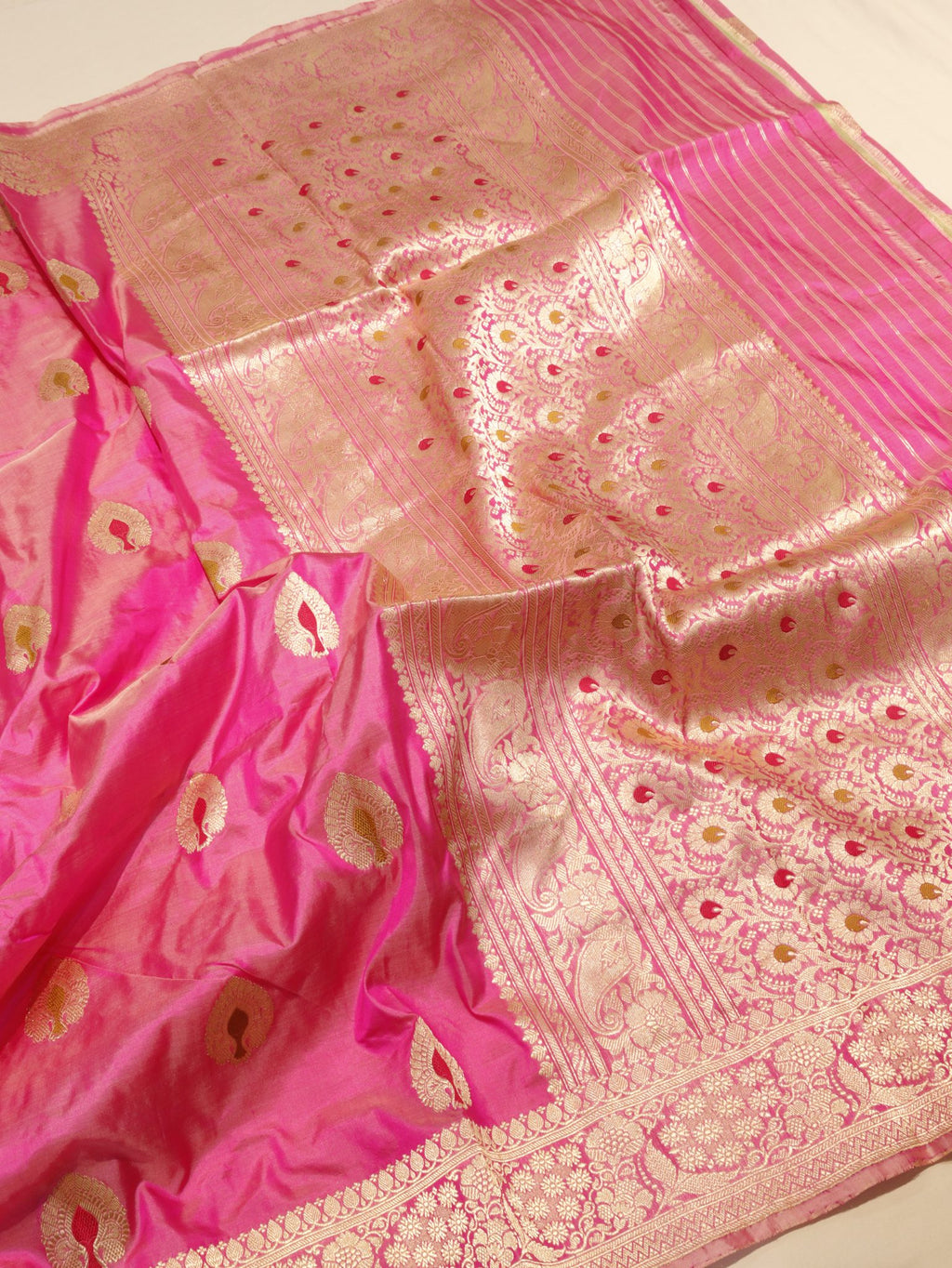Pink Katan Silk Banarasi saree texture detail