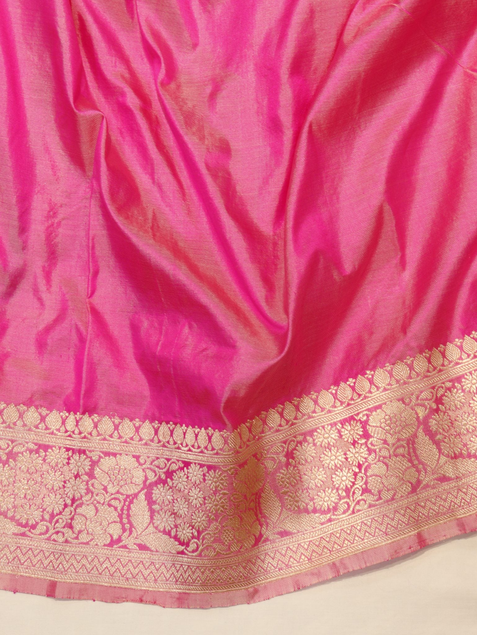 Pink Katan Silk Banarasi saree border closeup