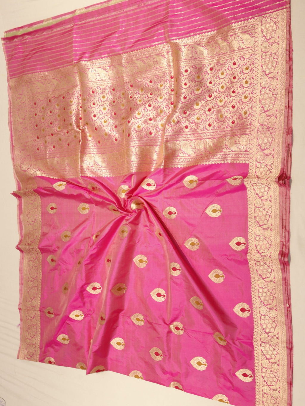 Pink Katan Silk Banarasi saree texture detail