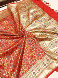 Red Katan Silk Banarasi dupatta full spread