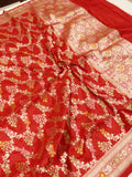 Red Katan Silk Banarasi dupatta full spread