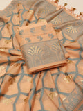 Orange Cotton Banarasi suit front drape view