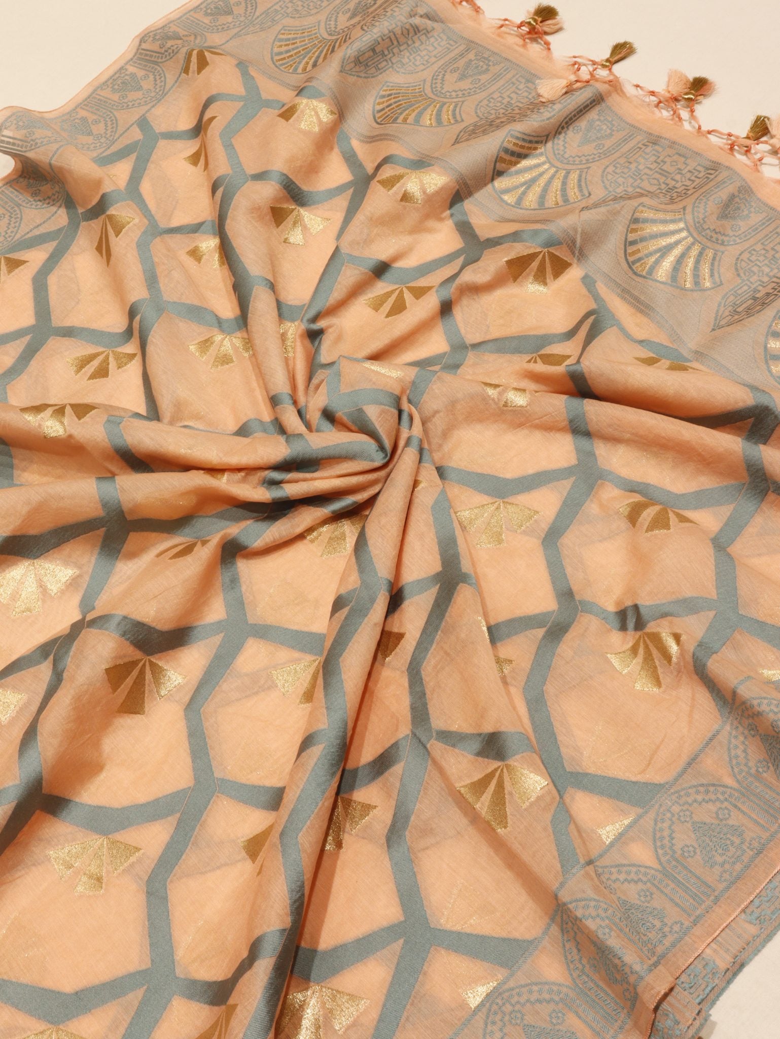 Orange Cotton Banarasi suit neckline detail