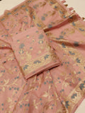 Pink Cotton Banarasi suit front drape view