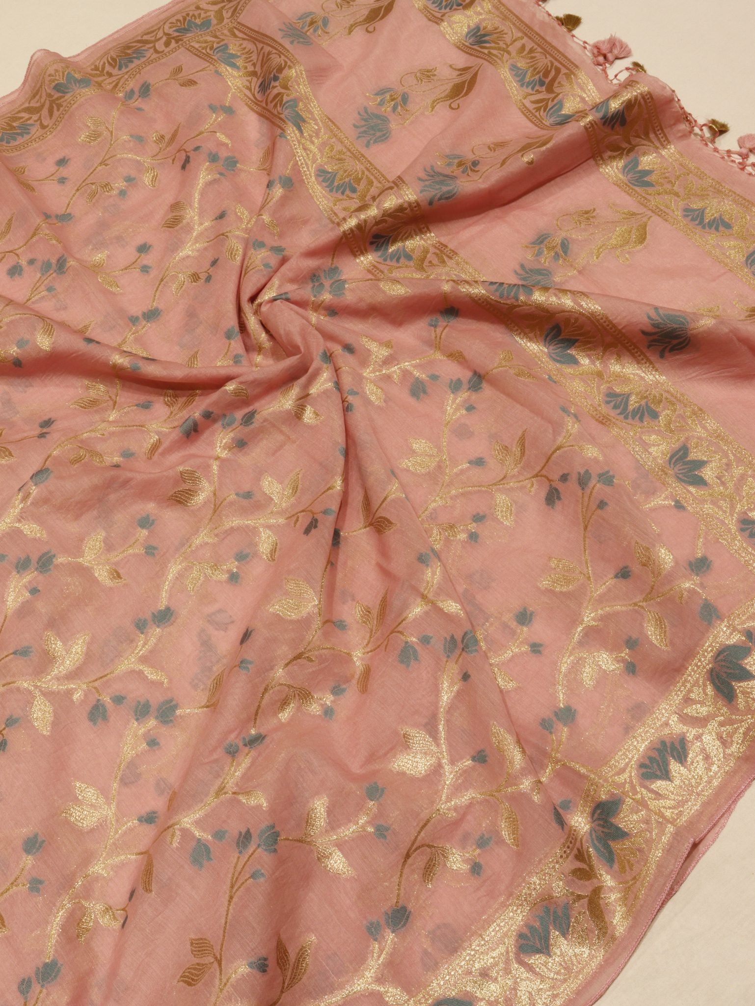 Pink Cotton Banarasi suit neckline detail