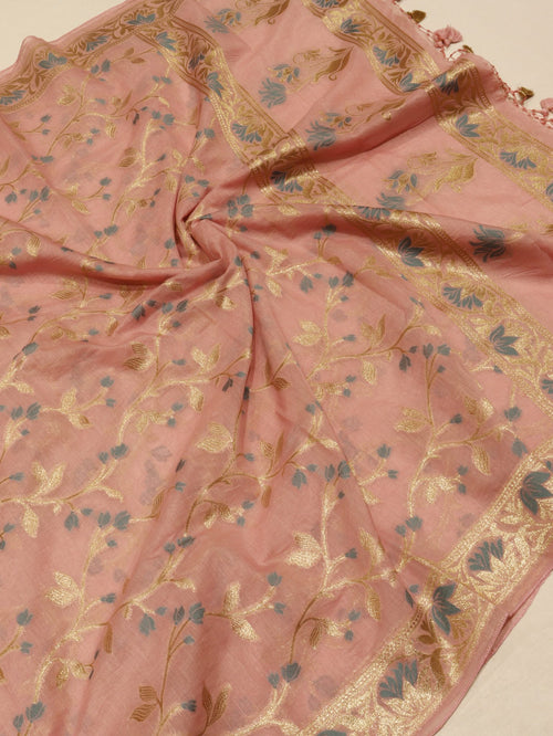 Pink Cotton Banarasi suit neckline detail