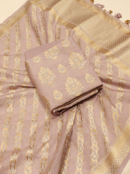 Novel Lilac Cotton Banarasi suit front drape view