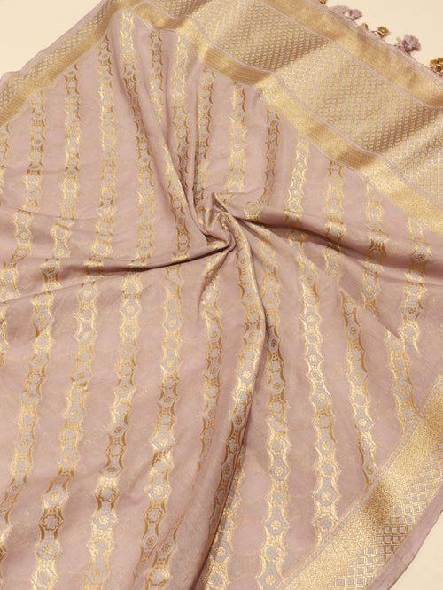 Novel Lilac Cotton Banarasi suit neckline detail