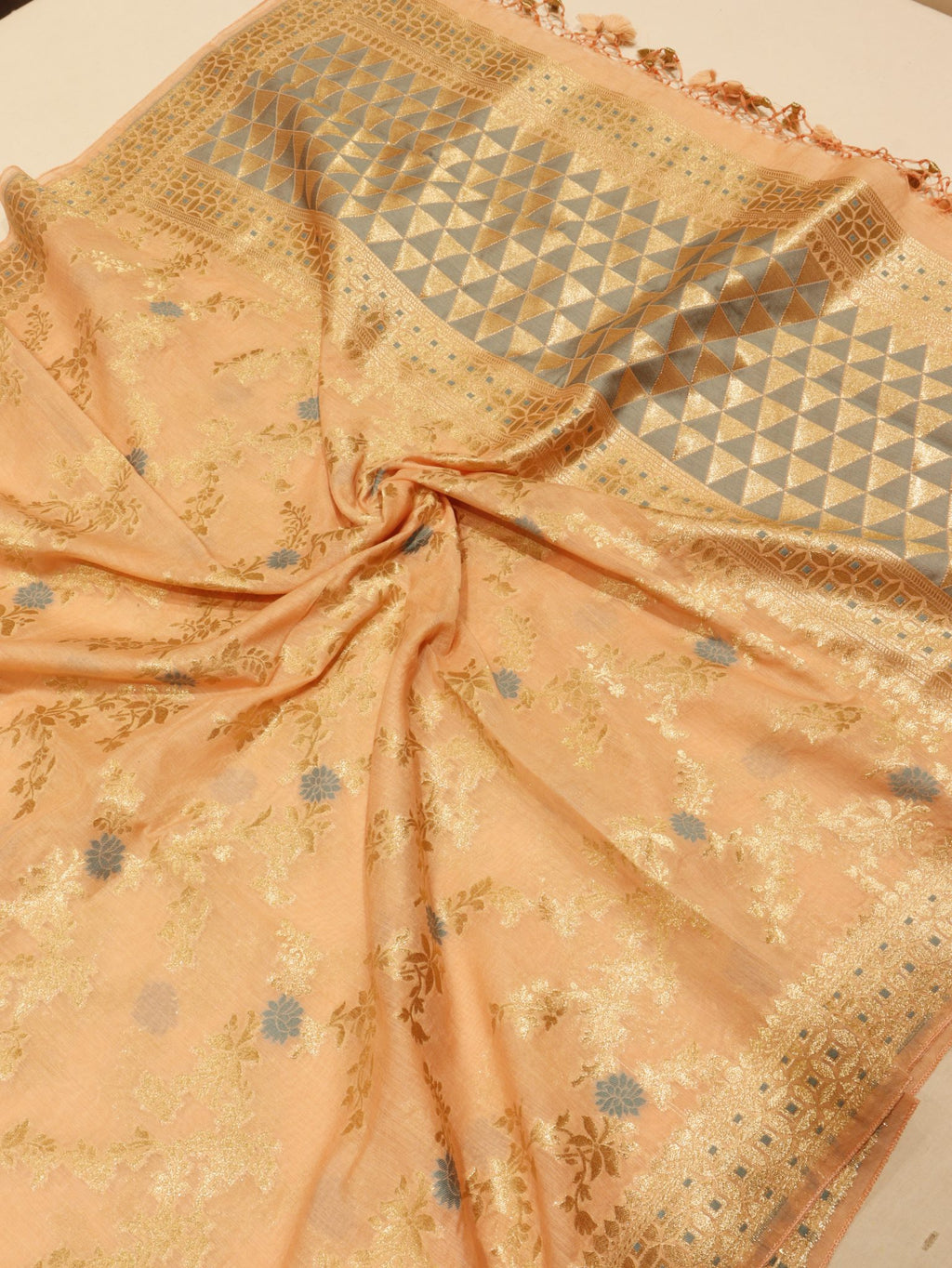 Peach Cotton Banarasi suit sleeve detail