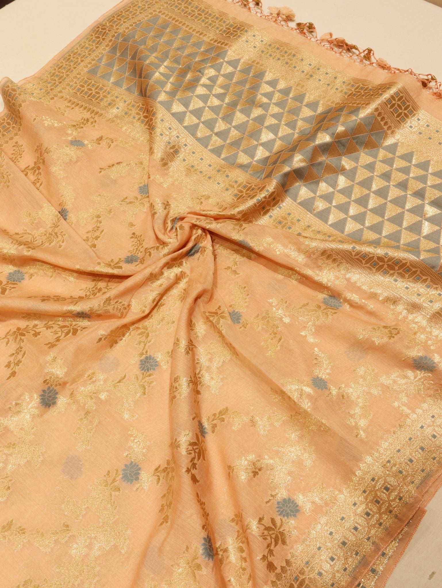 Peach Cotton Banarasi suit sleeve detail