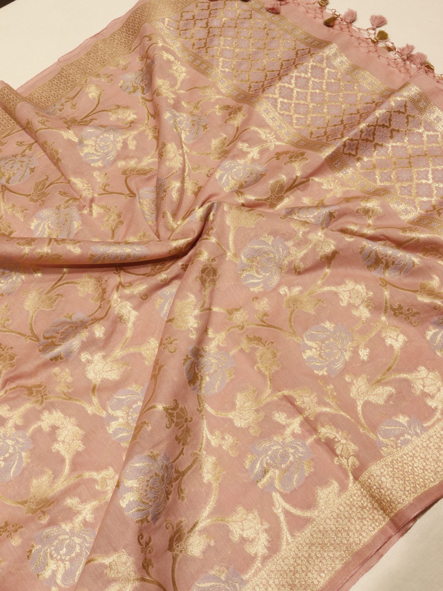 Dusty Rose Cotton Banarasi suit neckline detail