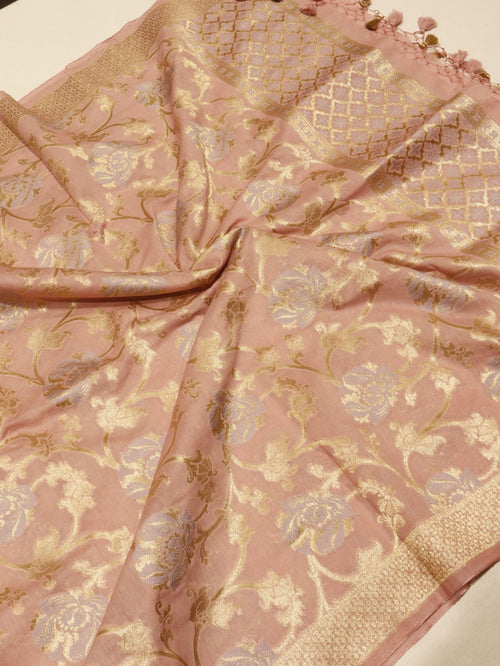 Dusty Rose Cotton Banarasi suit neckline detail