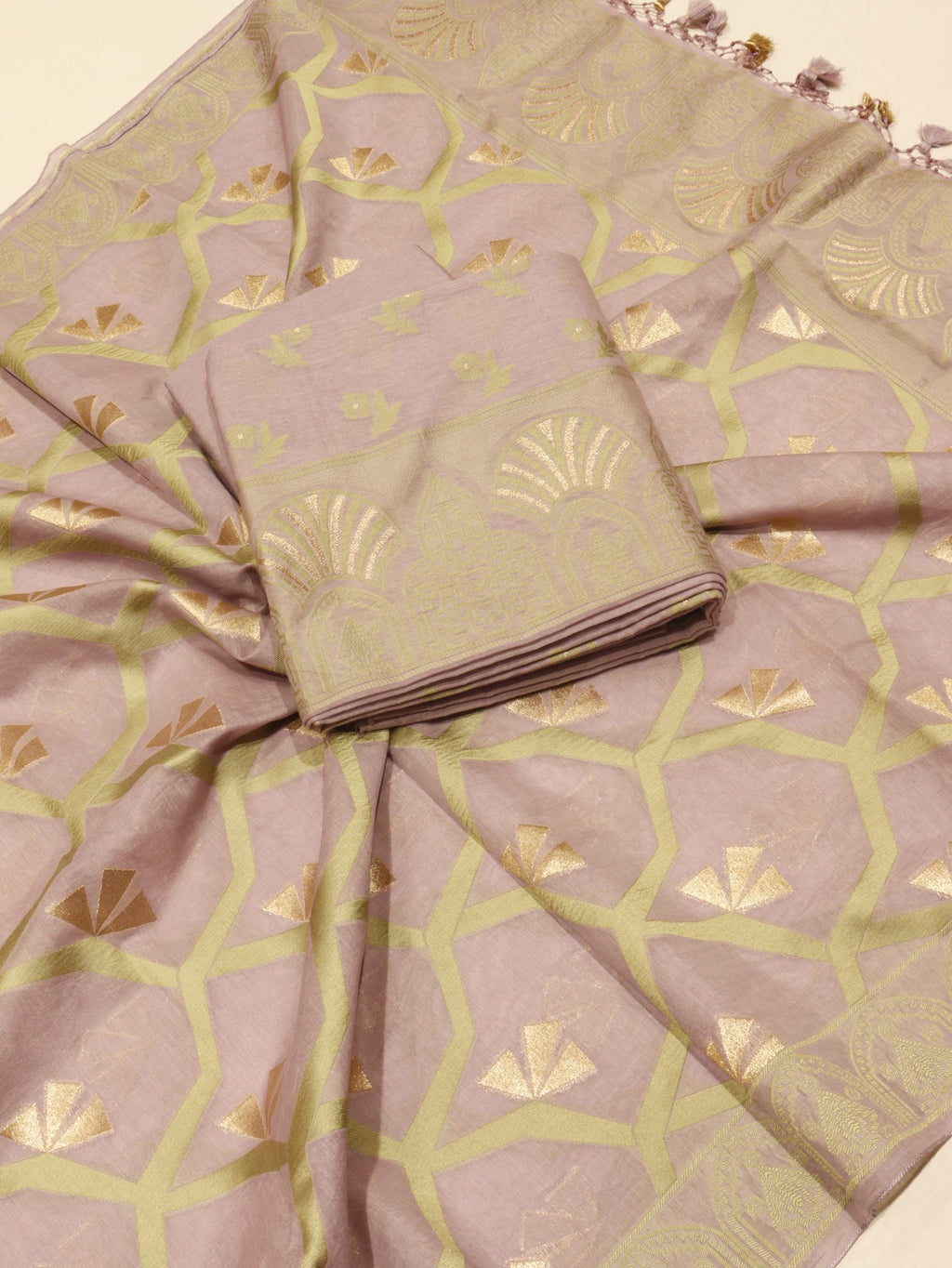 Dusty Lavender Cotton Banarasi suit front drape view
