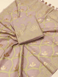 Dusty Lavender Cotton Banarasi suit front drape view