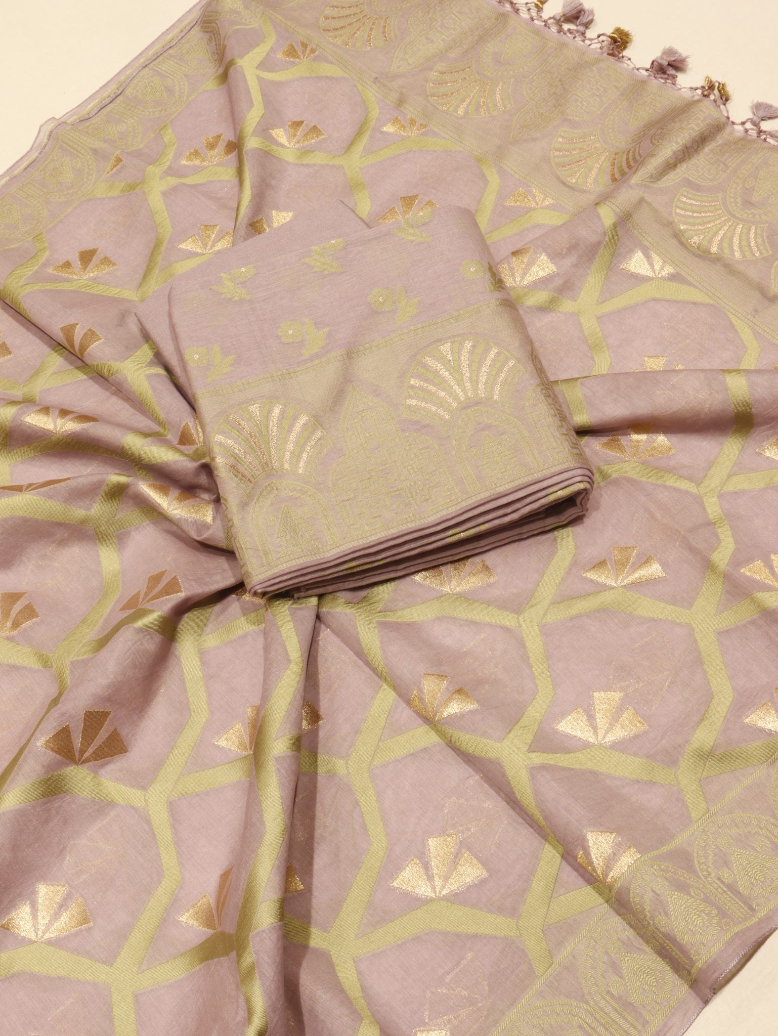 Dusty Lavender Cotton Banarasi suit front drape view