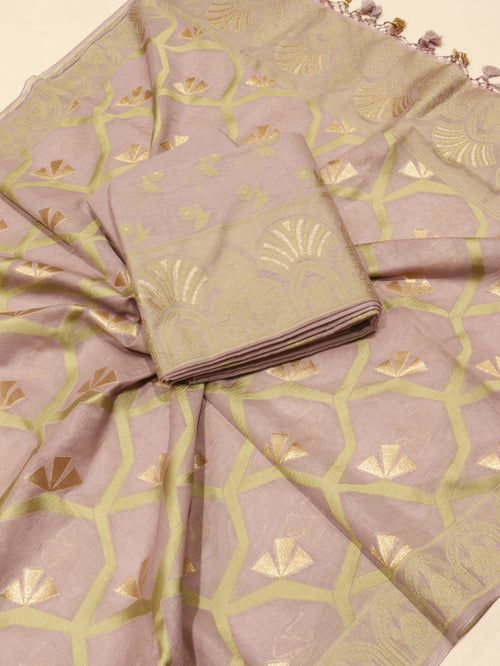 Dusty Lavender Cotton Banarasi suit front drape view