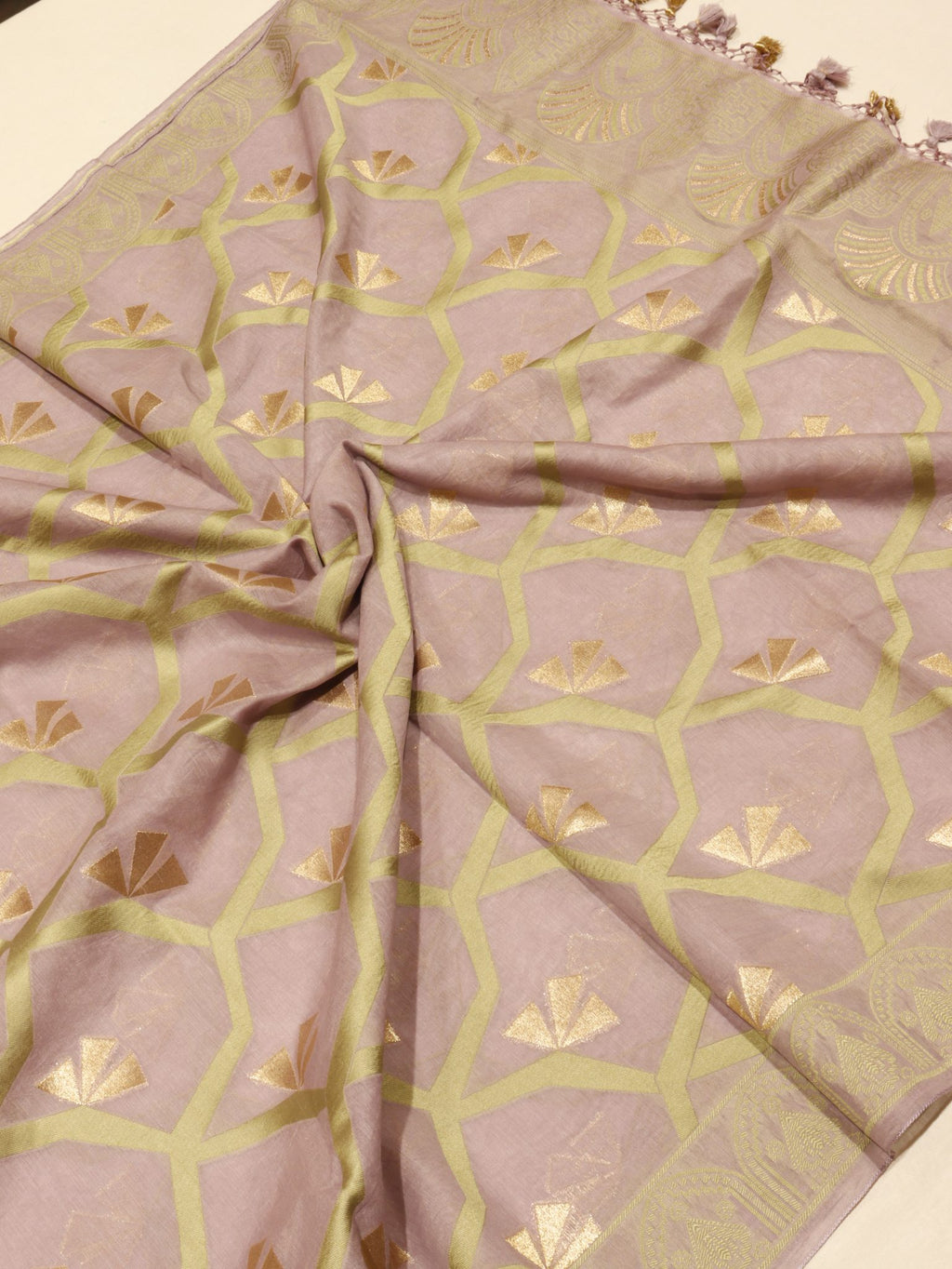 Dusty Lavender Cotton Banarasi suit neckline detail